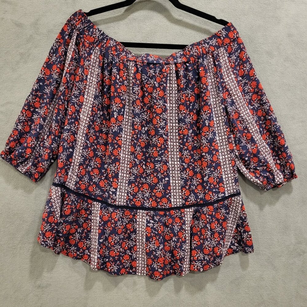 Como Vintage Off The Shoulder Top Women's Size Large Floral Print Ruffle‎ Boho - Picture 2 of 6